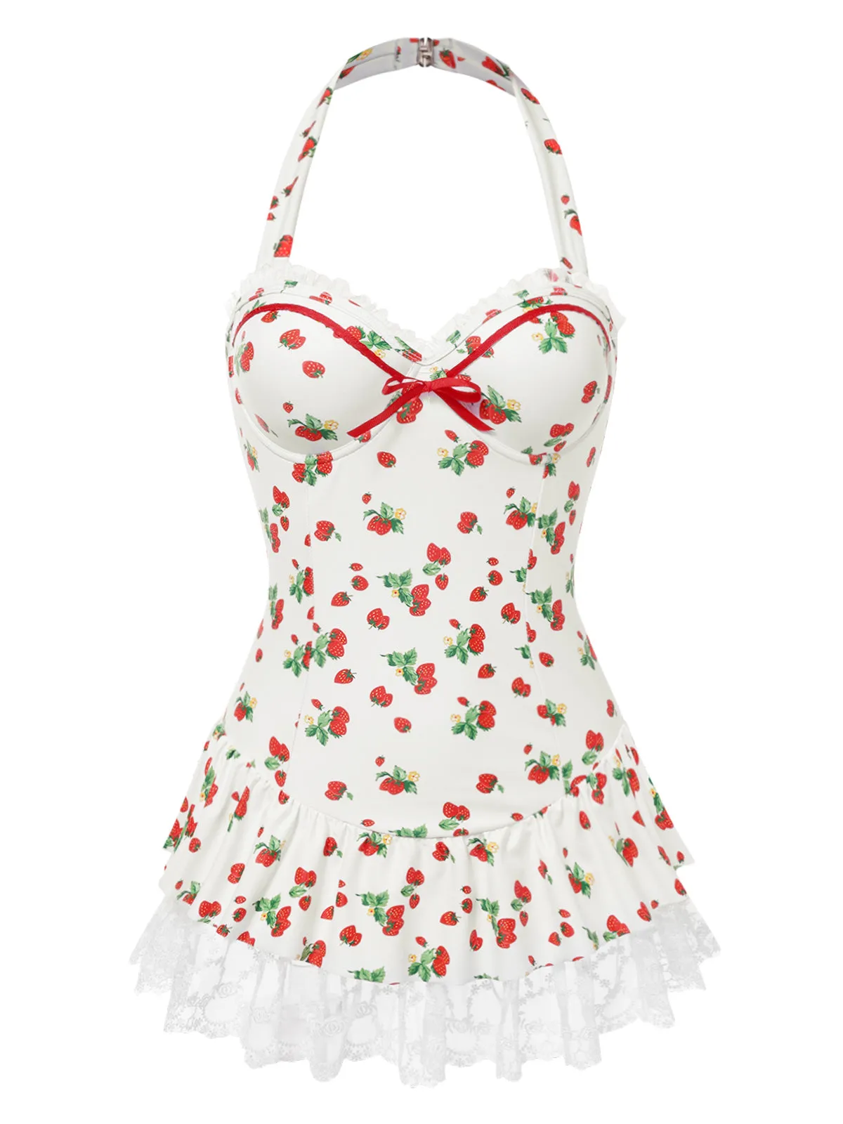 1950s Halter Strawberry Lace Bow Swimdress sold by Retro Stage product image thumbnail 3