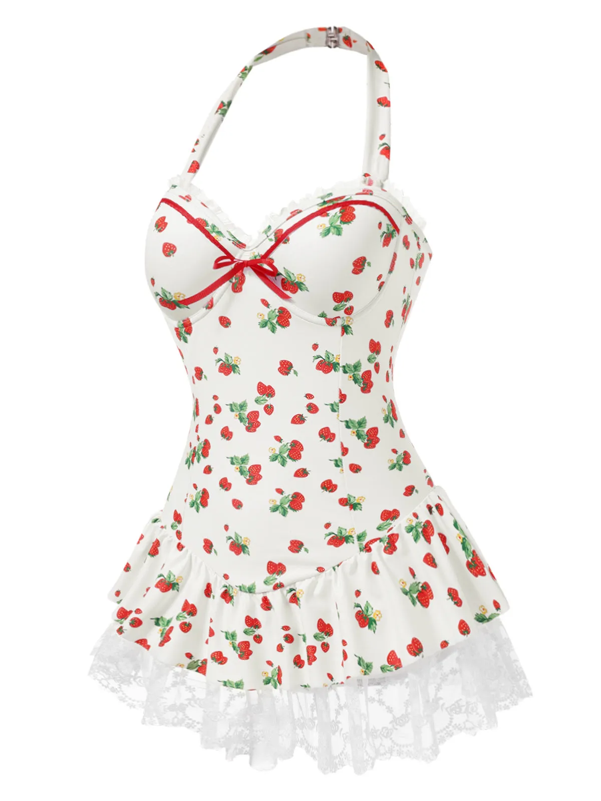 1950s Halter Strawberry Lace Bow Swimdress sold by Retro Stage product image thumbnail 4