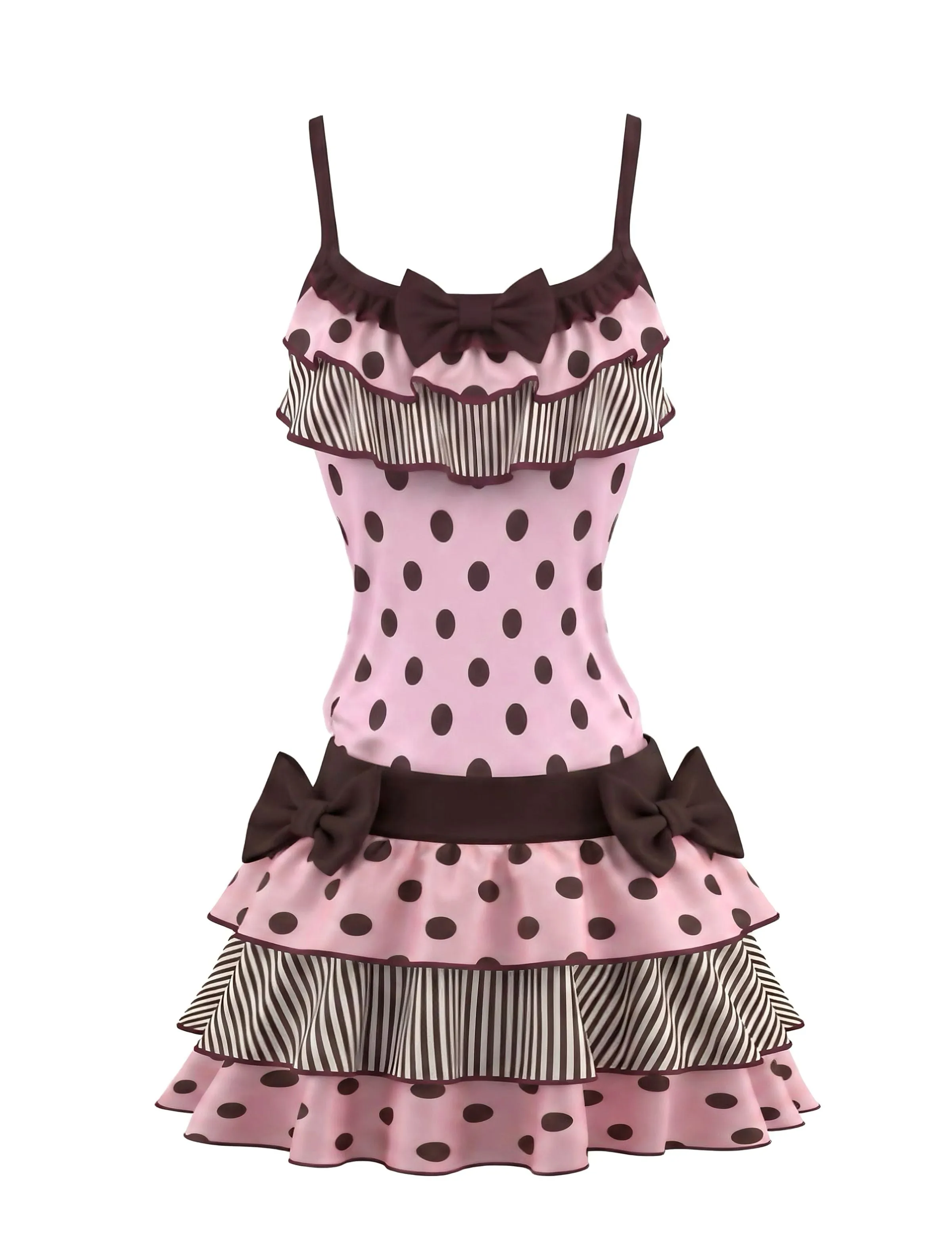 2PCS 1980s Polka Dot Sleeveless Tank Top & Layered Mini Skirt sold by Retro Stage