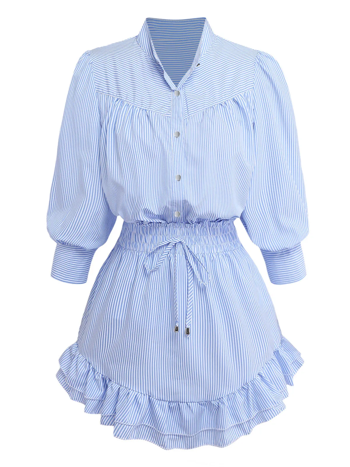 2PCS 1970s Stripe Half Sleeve Top & Ruffled Hem Skirt sold by Retro Stage product image thumbnail 2