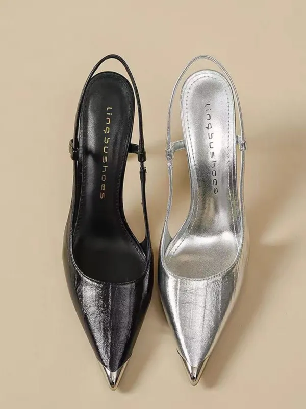 Metallic Pointed-Toe Slingback Pumps made by Retro Stage