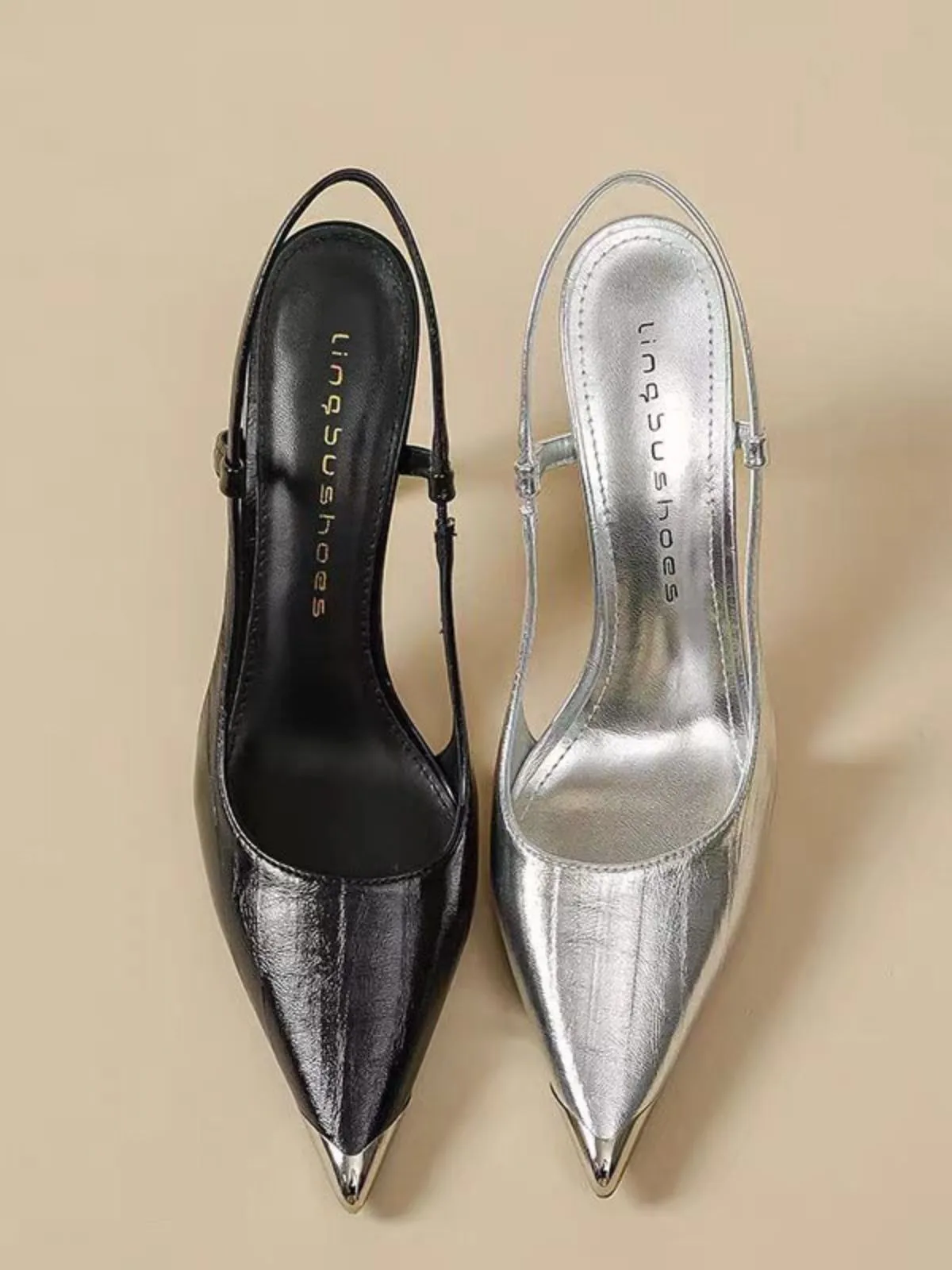 Metallic Pointed-Toe Slingback Pumps sold by Retro Stage