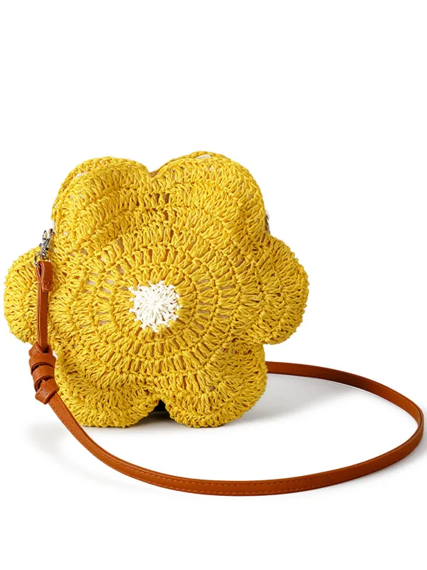 Yellow Handwoven Flower Shaped Crossbody Bag made by Retro Stage