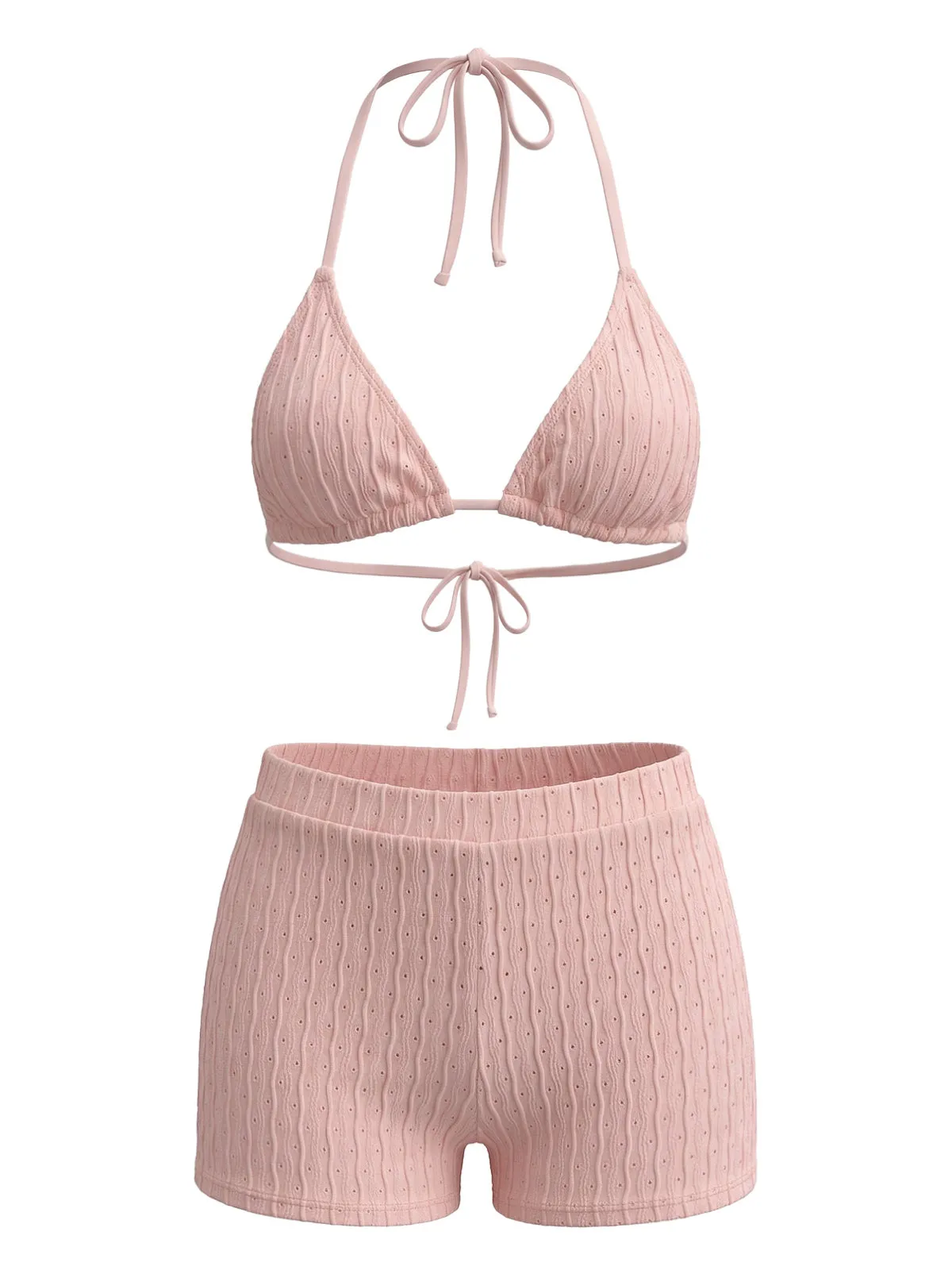 1940s Solid Halter Textured Triangle Bikini Set sold by Retro Stage product image thumbnail 2
