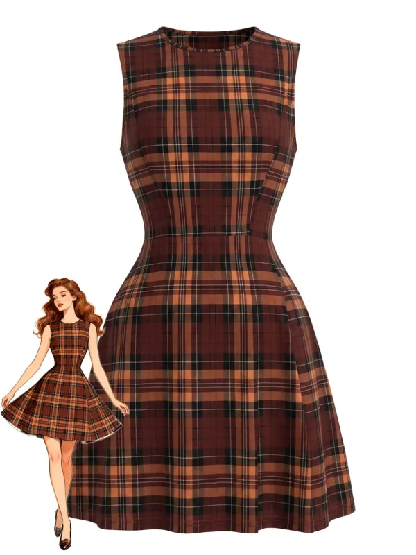 Red 1960s Plaid Sleeveless A-Line Dress made by Retro Stage