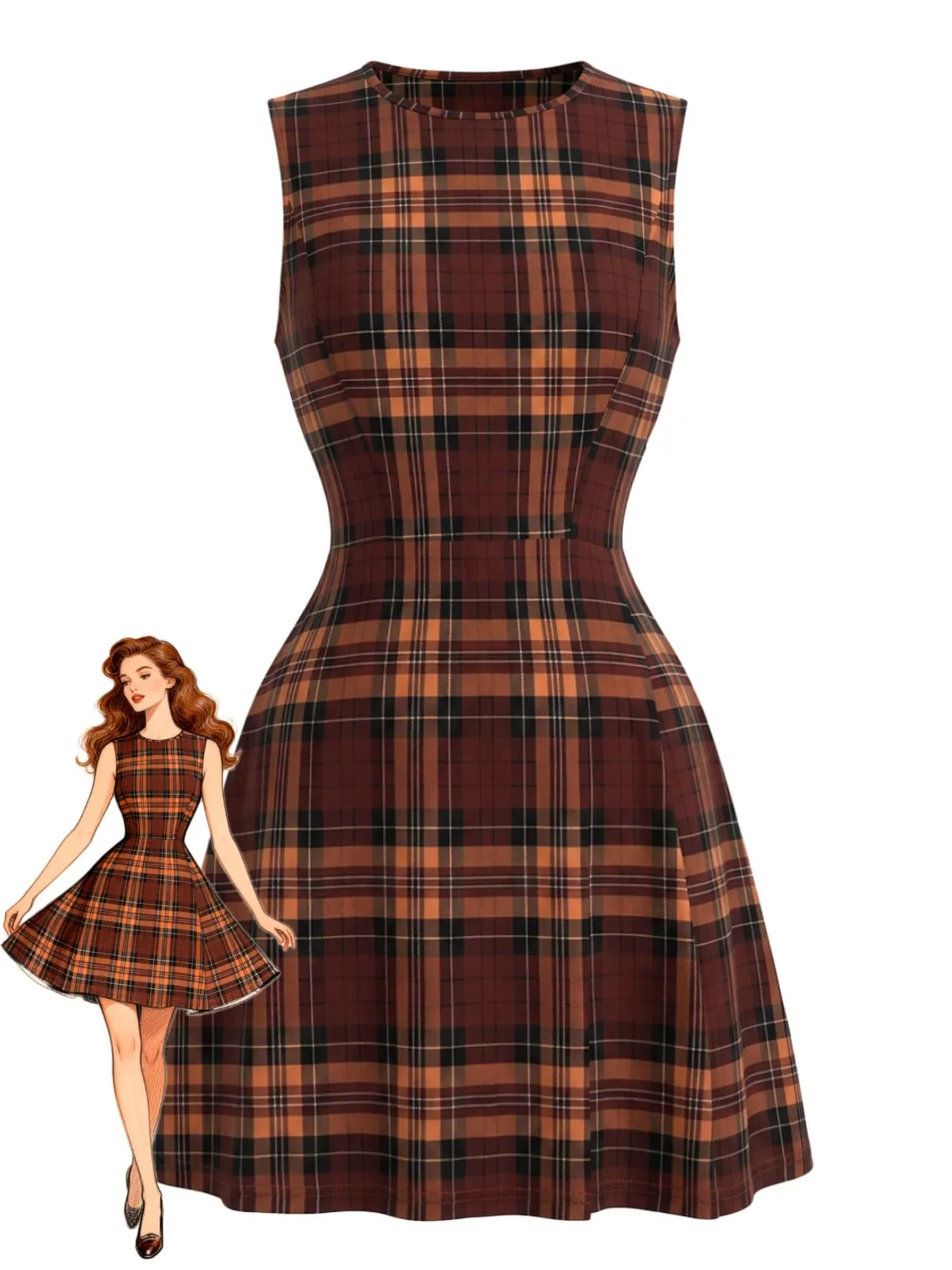 Red 1960s Plaid Sleeveless A-Line Dress sold by Retro Stage