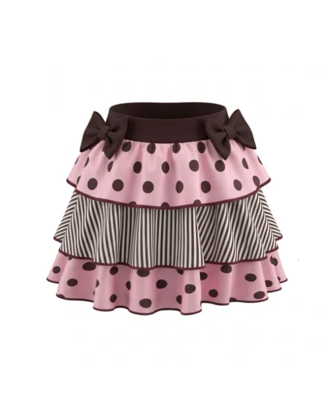 1980s Polka Dot Stripe Layered Mini Skirt made by Retro Stage
