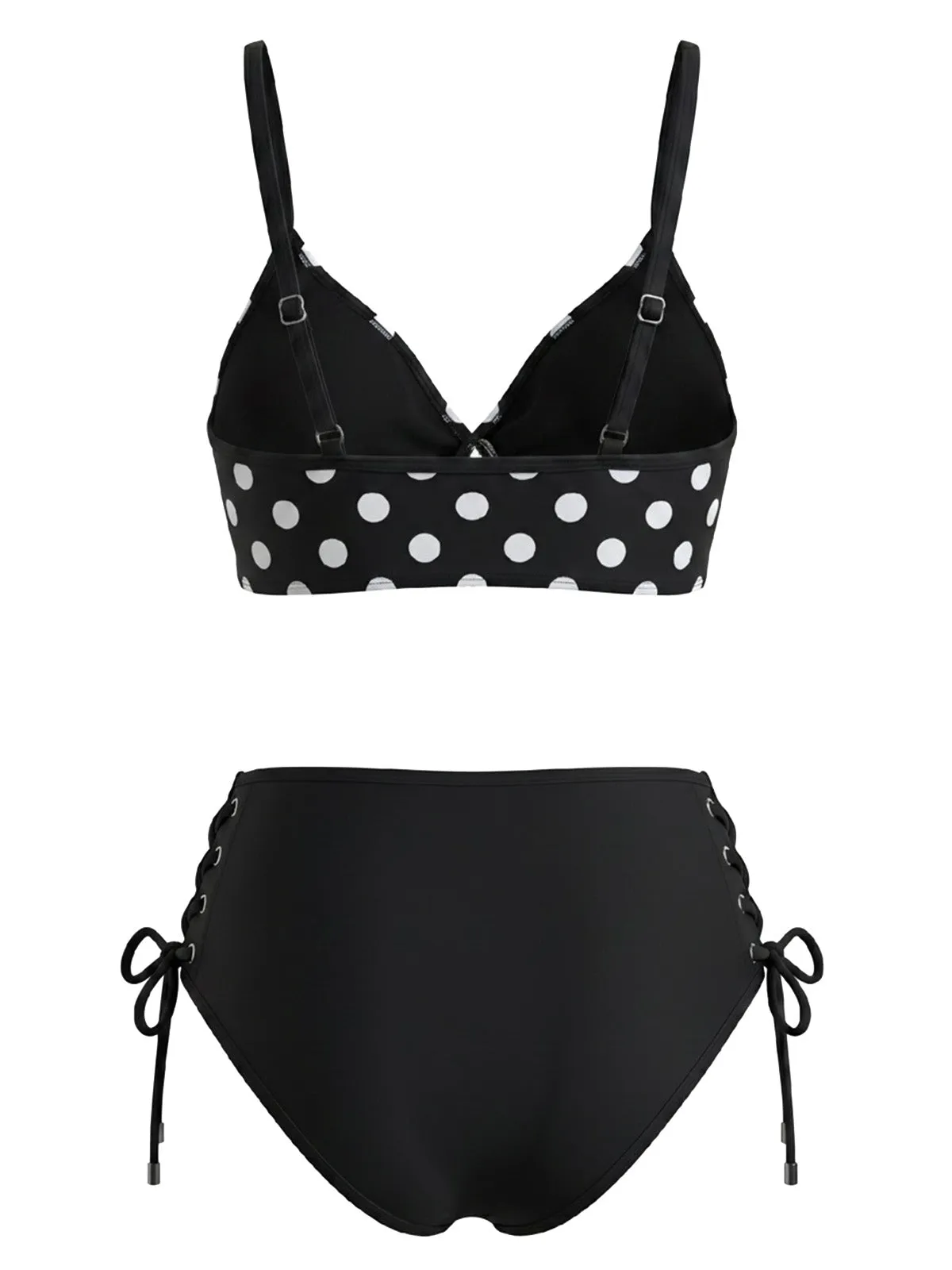 Black 1950s Polka Dot Lace-Up High-Waisted Bikini Set sold by Retro Stage product image thumbnail 4
