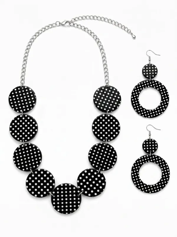 Black Vintage Polka Dot Necklace & Earrings Set made by Retro Stage