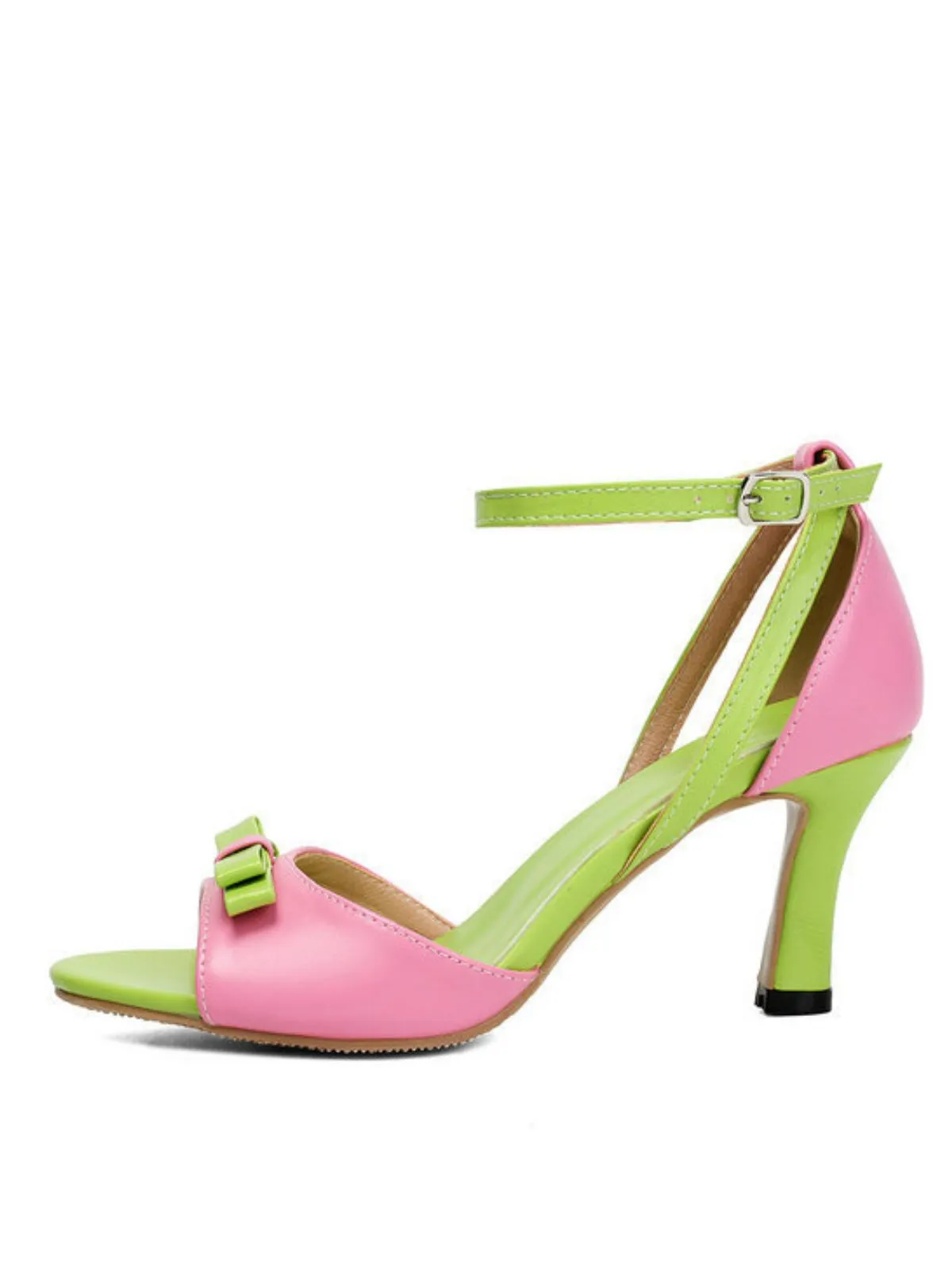 PU ColorBlock Bow Buckle Kitten Heel Sandals sold by Retro Stage product image thumbnail 5