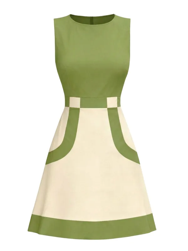 [Pre-Sale] Green 1960s Colorblock Sleeveless Mod Dress made by Retro Stage