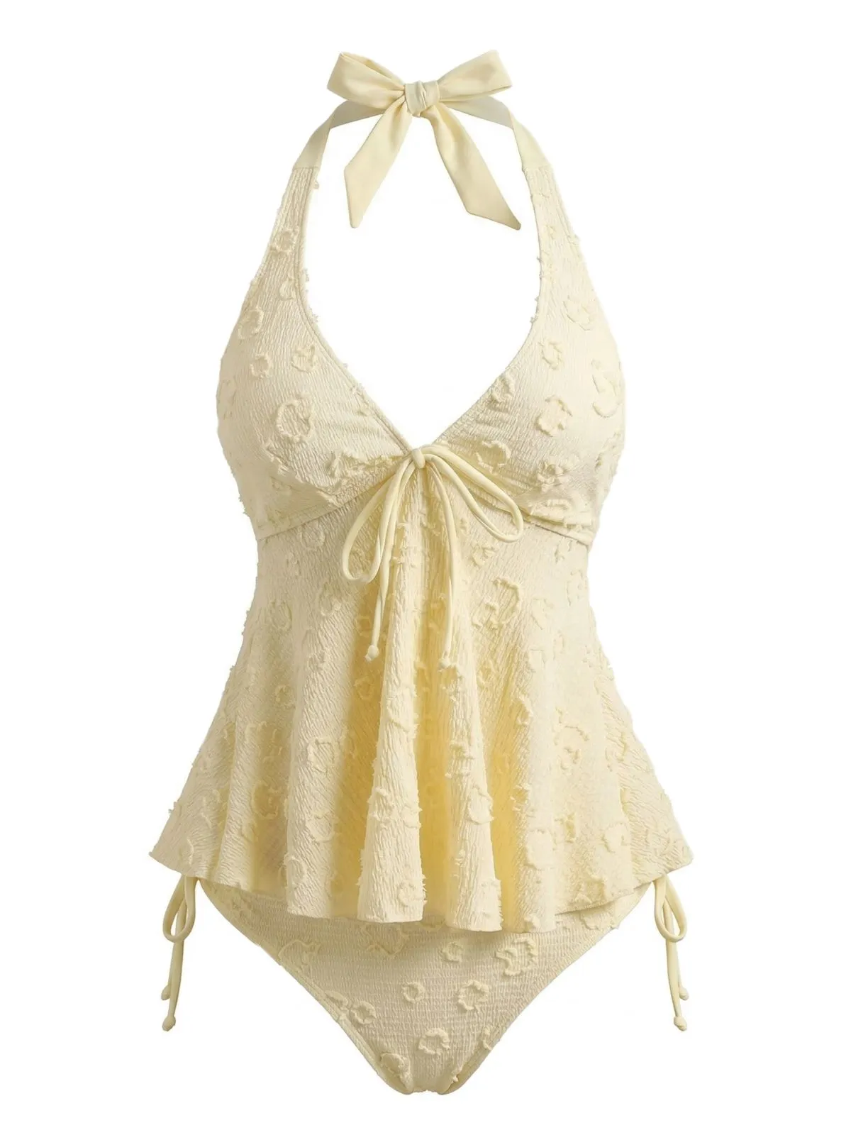 1950s Textured Floral Halter Deep V Tankini Set sold by Retro Stage product image thumbnail 3