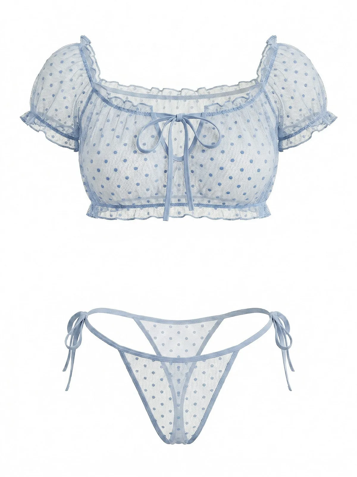 Green 1950s Off-Shoulder Polka Dot Mesh Lingerie Set sold by Retro Stage product image thumbnail 5