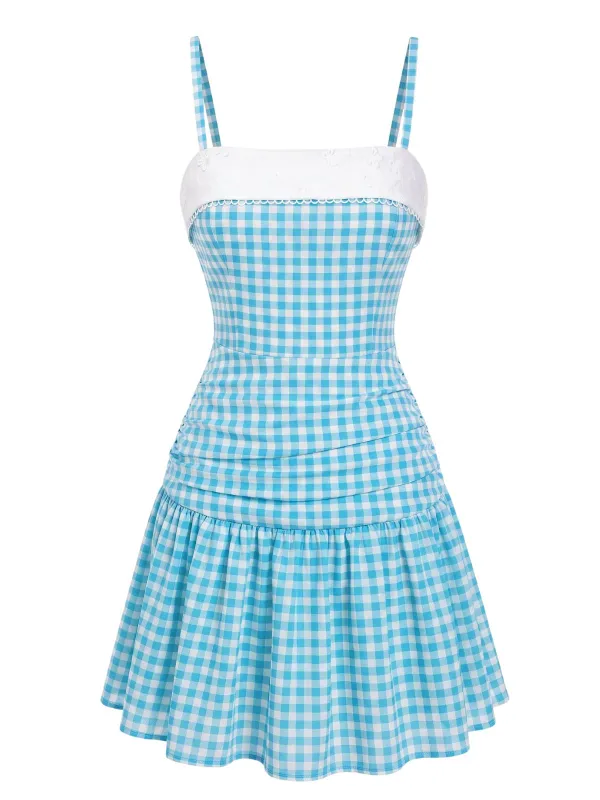 [Pre-Sale] Sky Blue 1960s Plaid Patchwork Dress made by Retro Stage