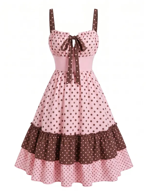 [Pre-Sale] Pink 1950s Polka Dot Suspender Tiered Dress made by Retro Stage