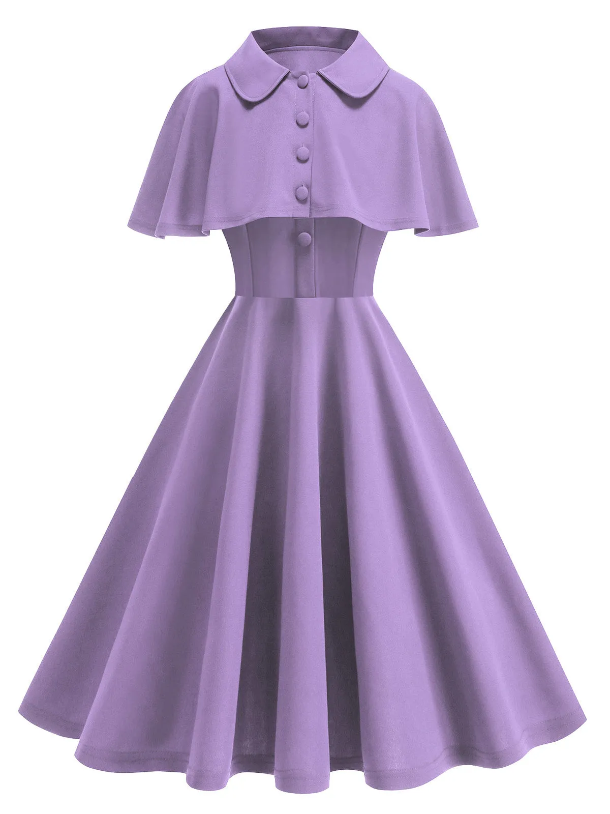 Purple 1950s Solid Lapel A-Line Dress & Cape sold by Retro Stage