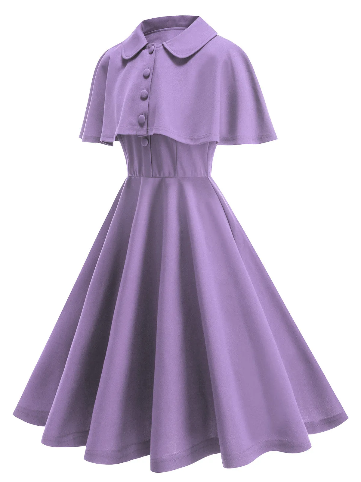 Purple 1950s Solid Lapel A-Line Dress & Cape sold by Retro Stage product image thumbnail 3