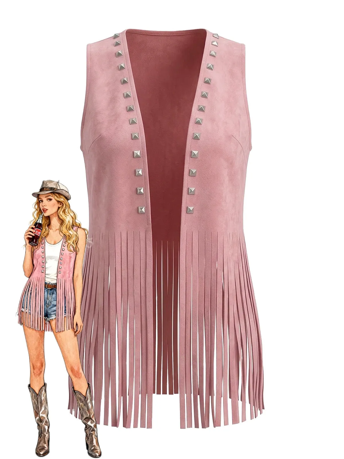 1930s Suede Studded Fringe Western Vest sold by Retro Stage