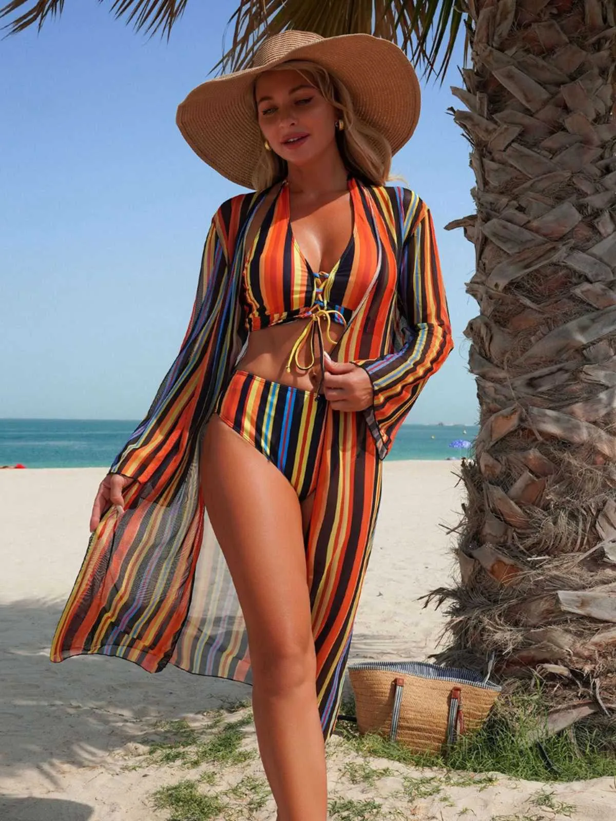 1960s Vertical Stripe Lace-Up Bikini Set & Cover-Up sold by Retro Stage product image thumbnail 2