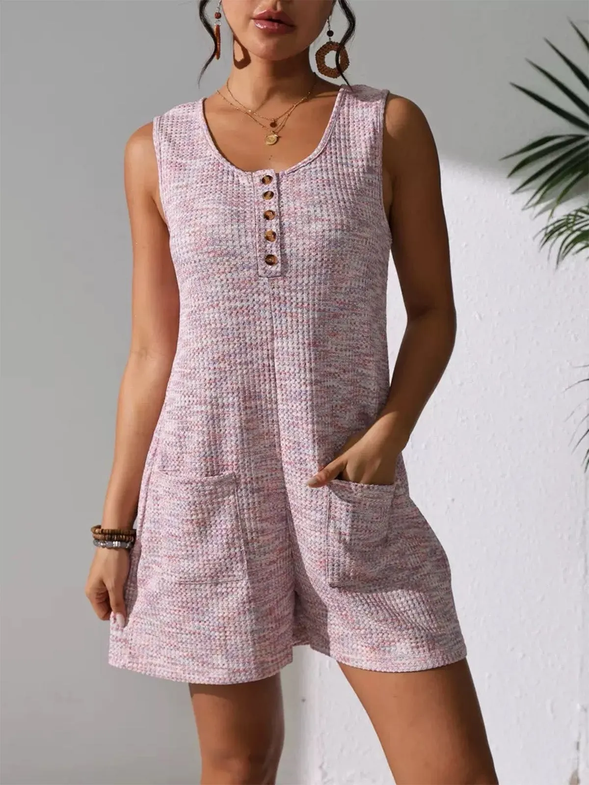 Pink 1930s Tweed Button Front Sleeveless Romper sold by Retro Stage product image thumbnail 4