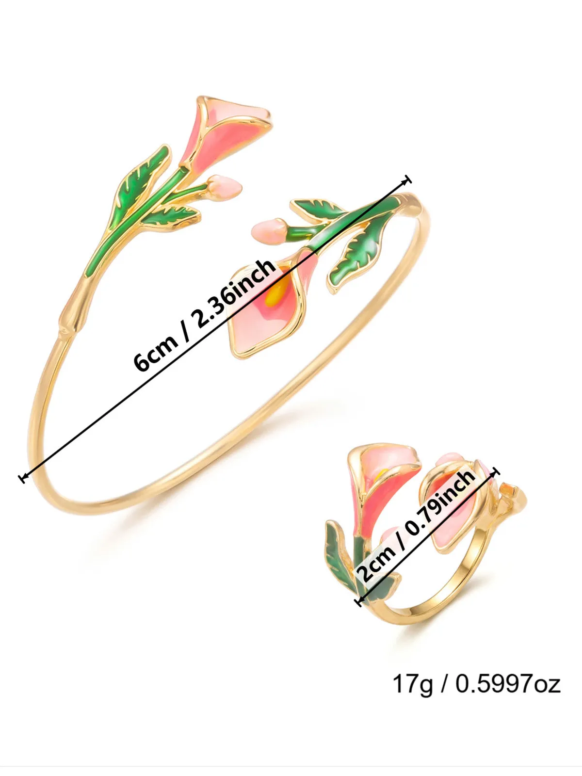 Vintage Floral Open Cuff Bracelet & Ring Set sold by Retro Stage product image thumbnail 3
