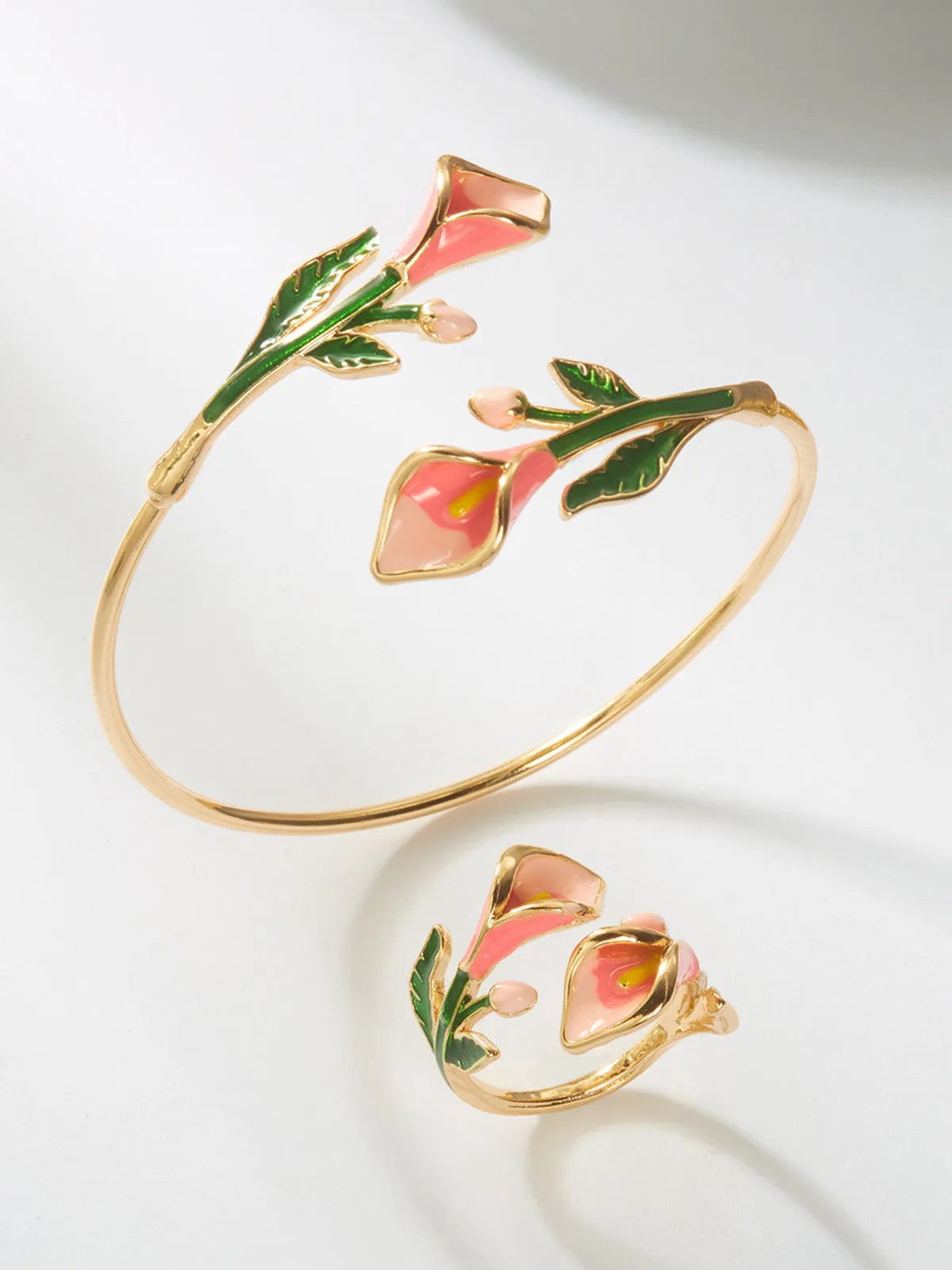Vintage Floral Open Cuff Bracelet & Ring Set sold by Retro Stage product image thumbnail 4