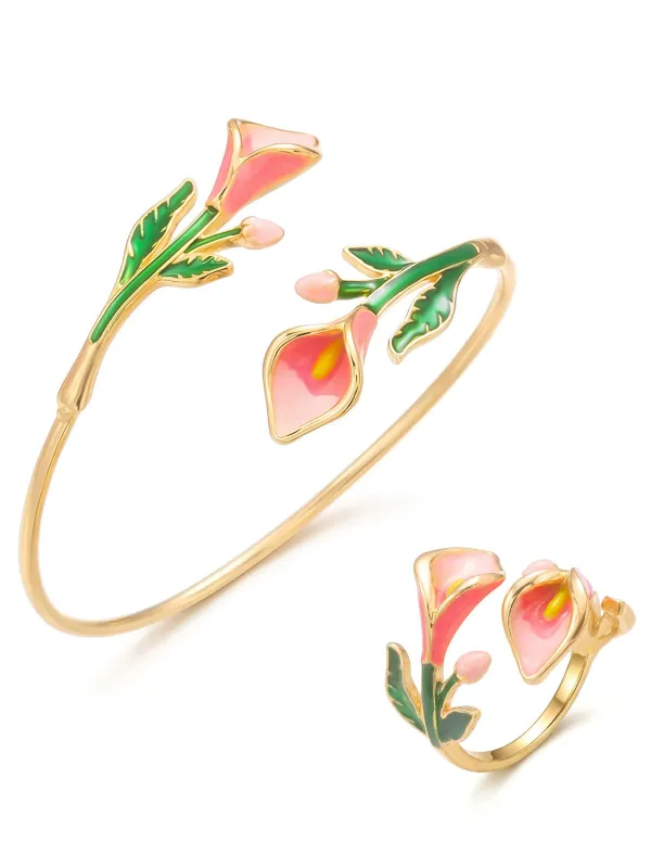 Vintage Floral Open Cuff Bracelet & Ring Set made by Retro Stage