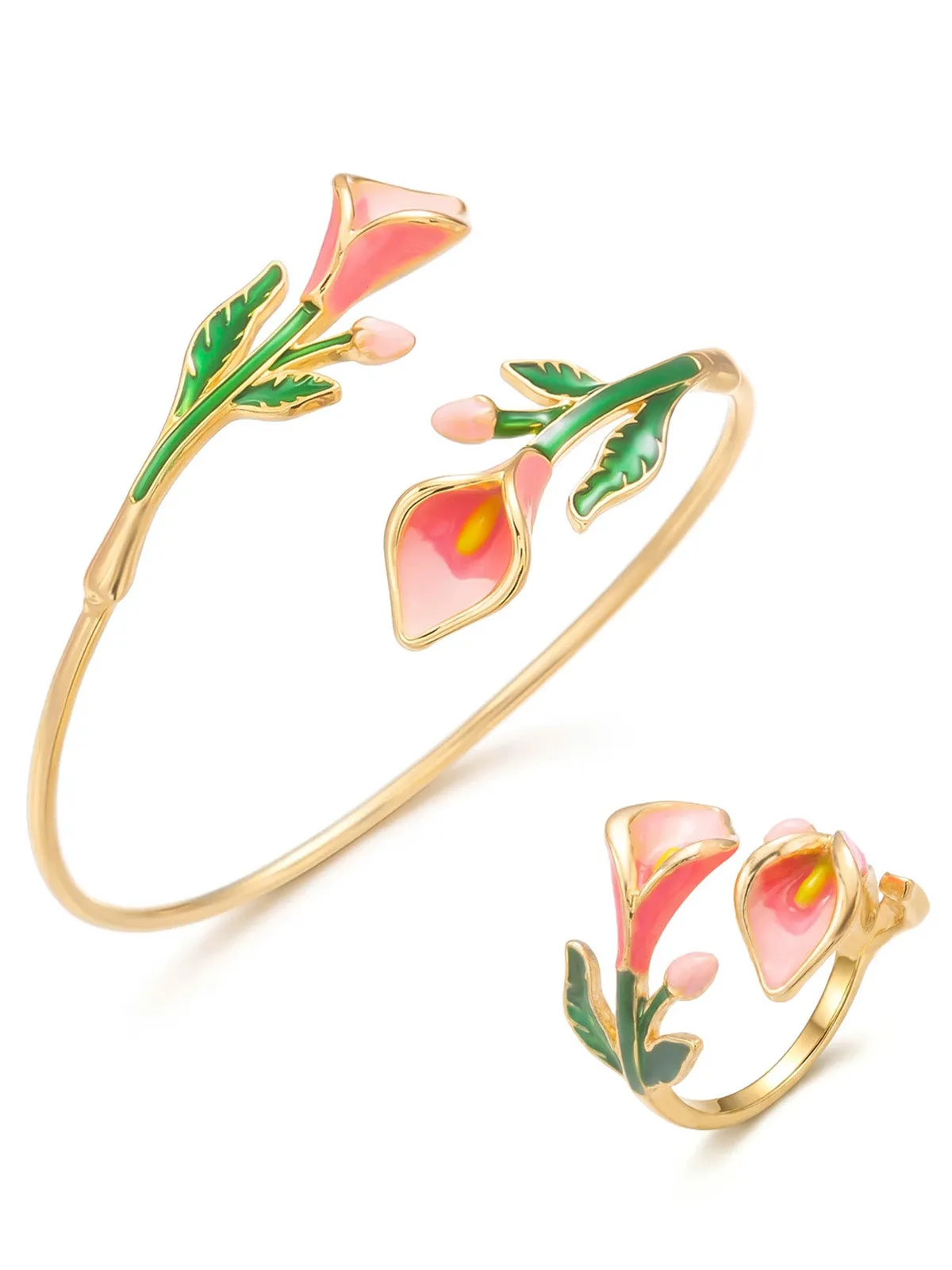 Vintage Floral Open Cuff Bracelet & Ring Set sold by Retro Stage