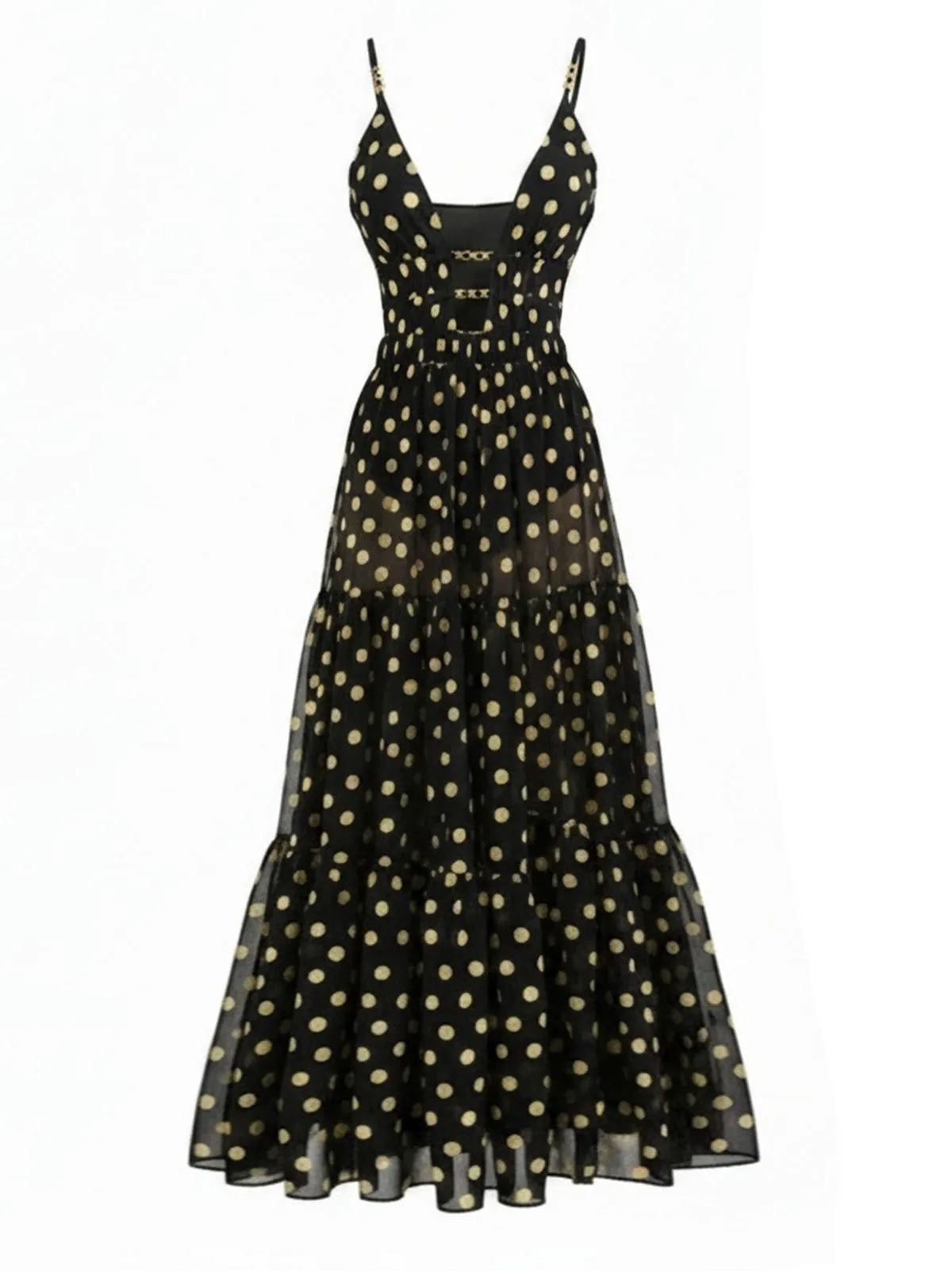 Black 1980s Polka Dot Swimsuit & Cover-Up Skirt sold by Retro Stage product image thumbnail 2