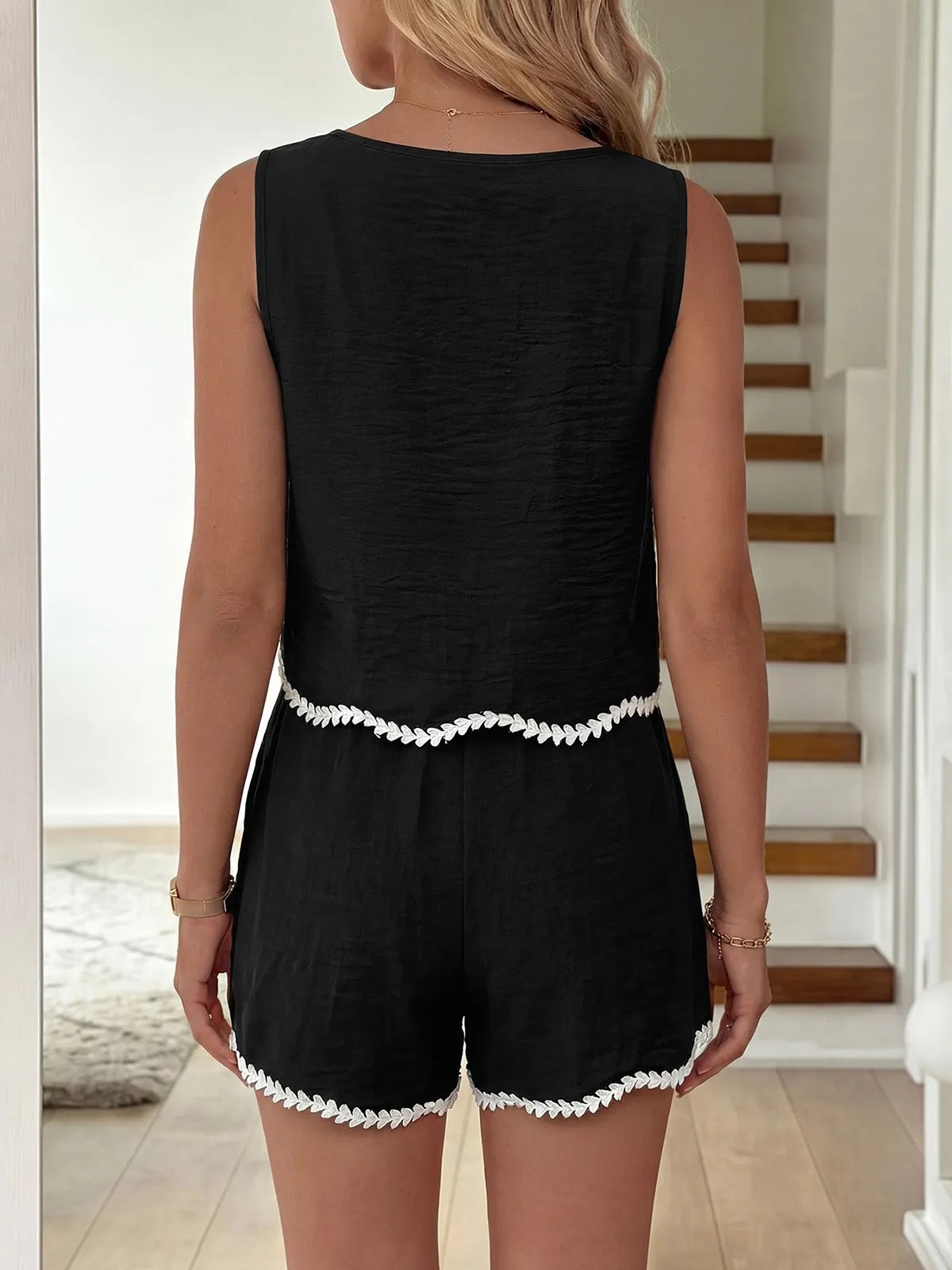 2PCS Black 1950s Crochet Trim Sleeveless Vest & Shorts sold by Retro Stage product image thumbnail 4