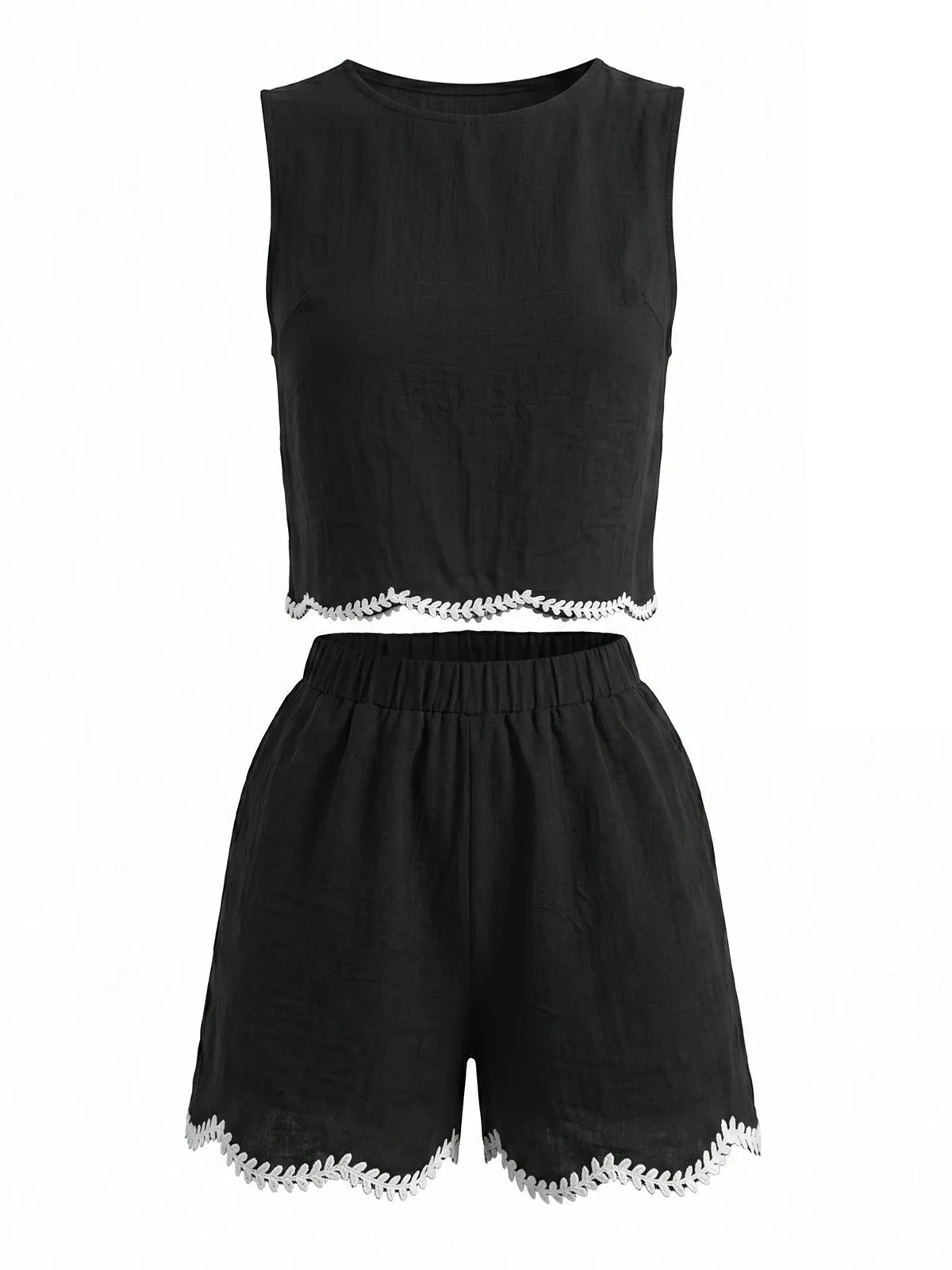 2PCS Black 1950s Crochet Trim Sleeveless Vest & Shorts sold by Retro Stage product image thumbnail 2