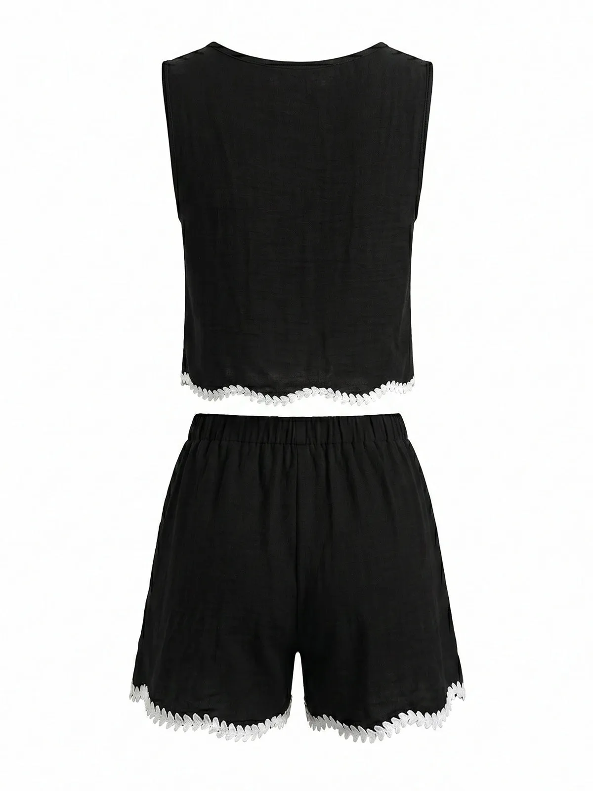2PCS Black 1950s Crochet Trim Sleeveless Vest & Shorts sold by Retro Stage product image thumbnail 3