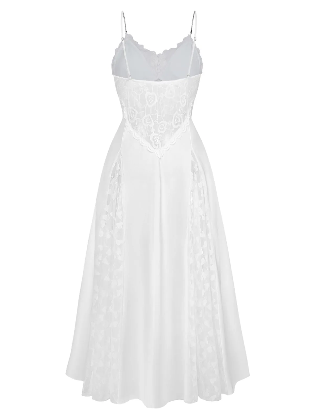 White 1950s Satin Lace Rhinestone Split Maxi Nightgown sold by Retro Stage product image thumbnail 3