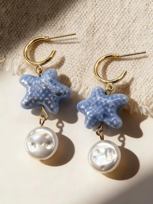 Star Ceramic Pearl Earrings made by Retro Stage