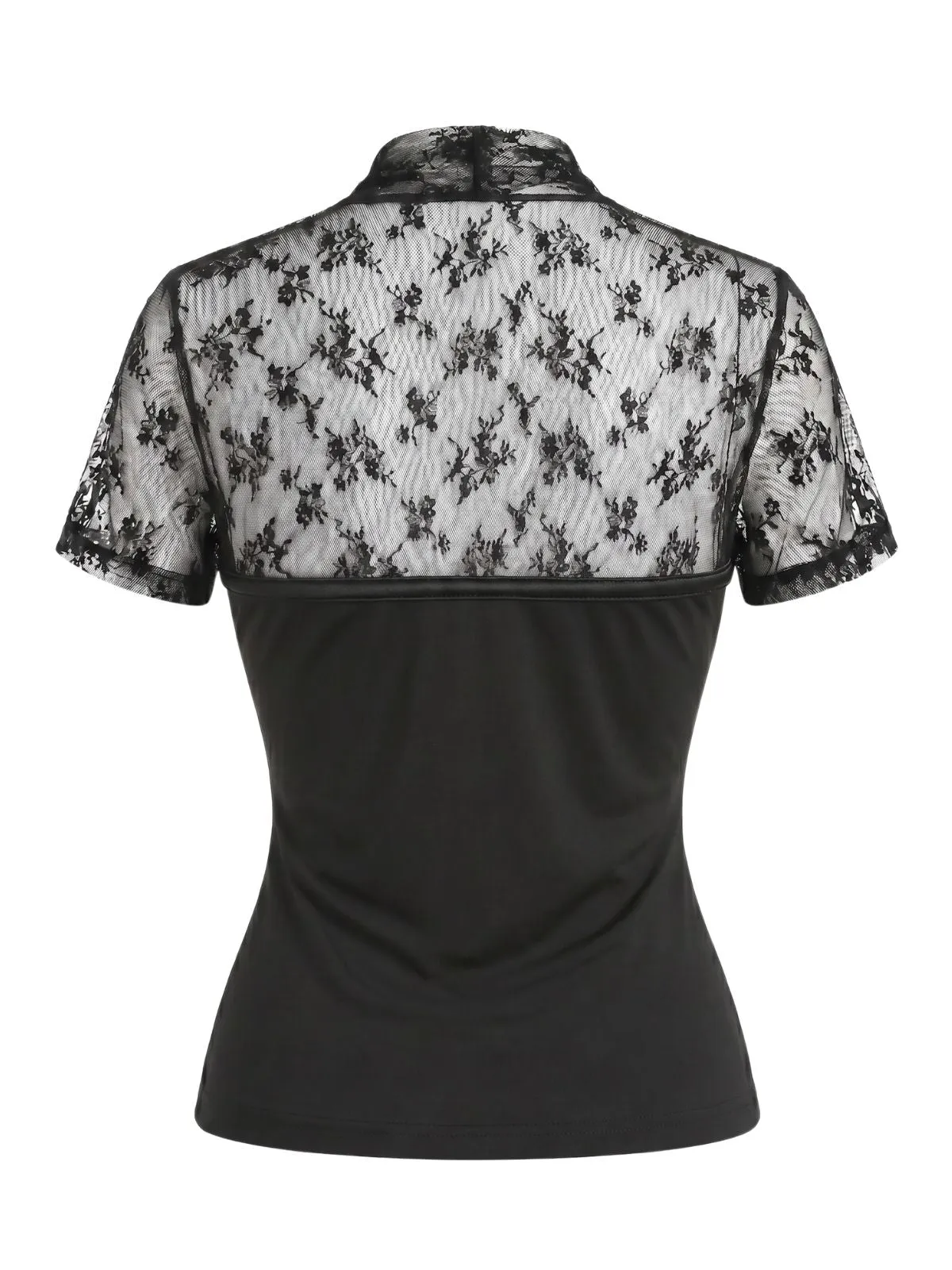 Black 1960s V-Neck Lace Patchwork Blouse sold by Retro Stage product image thumbnail 2
