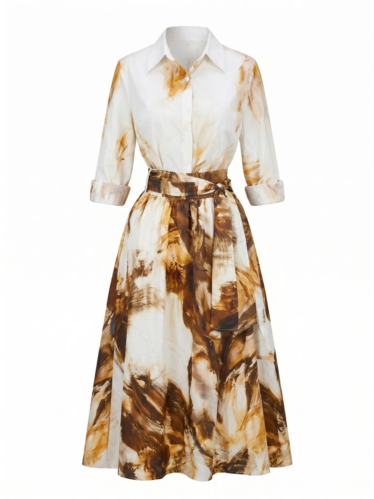 2PCS Khaki 1940s Vintage Print Blouse & Skirt sold by Retro Stage product image thumbnail 2