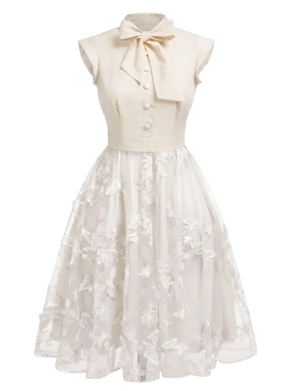 [Pre-Sale] White 1950s Butterfly Patchwork Vintage Dress made by Retro Stage