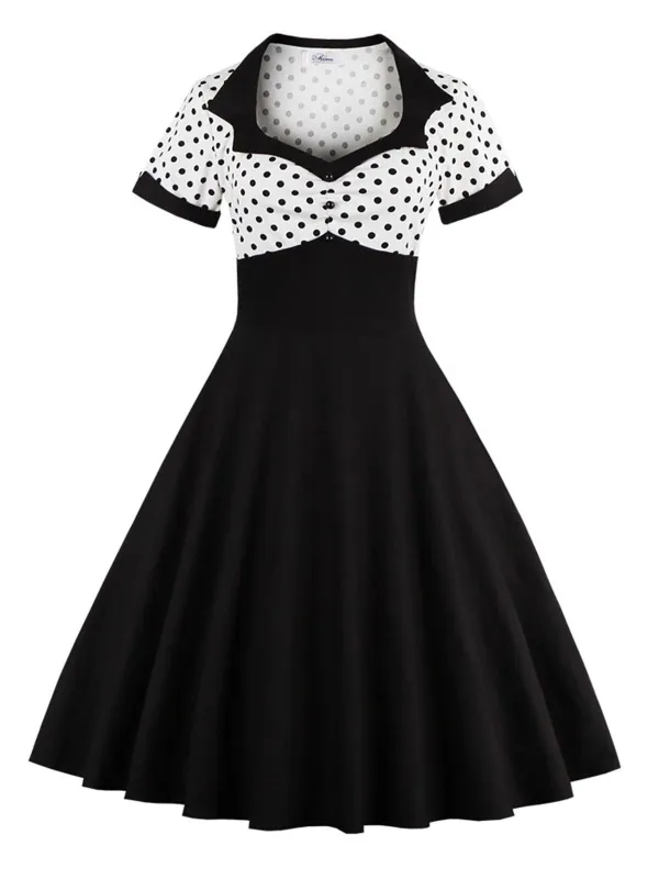 1950s Polka Dot Patchwork Swing Dress made by Retro Stage