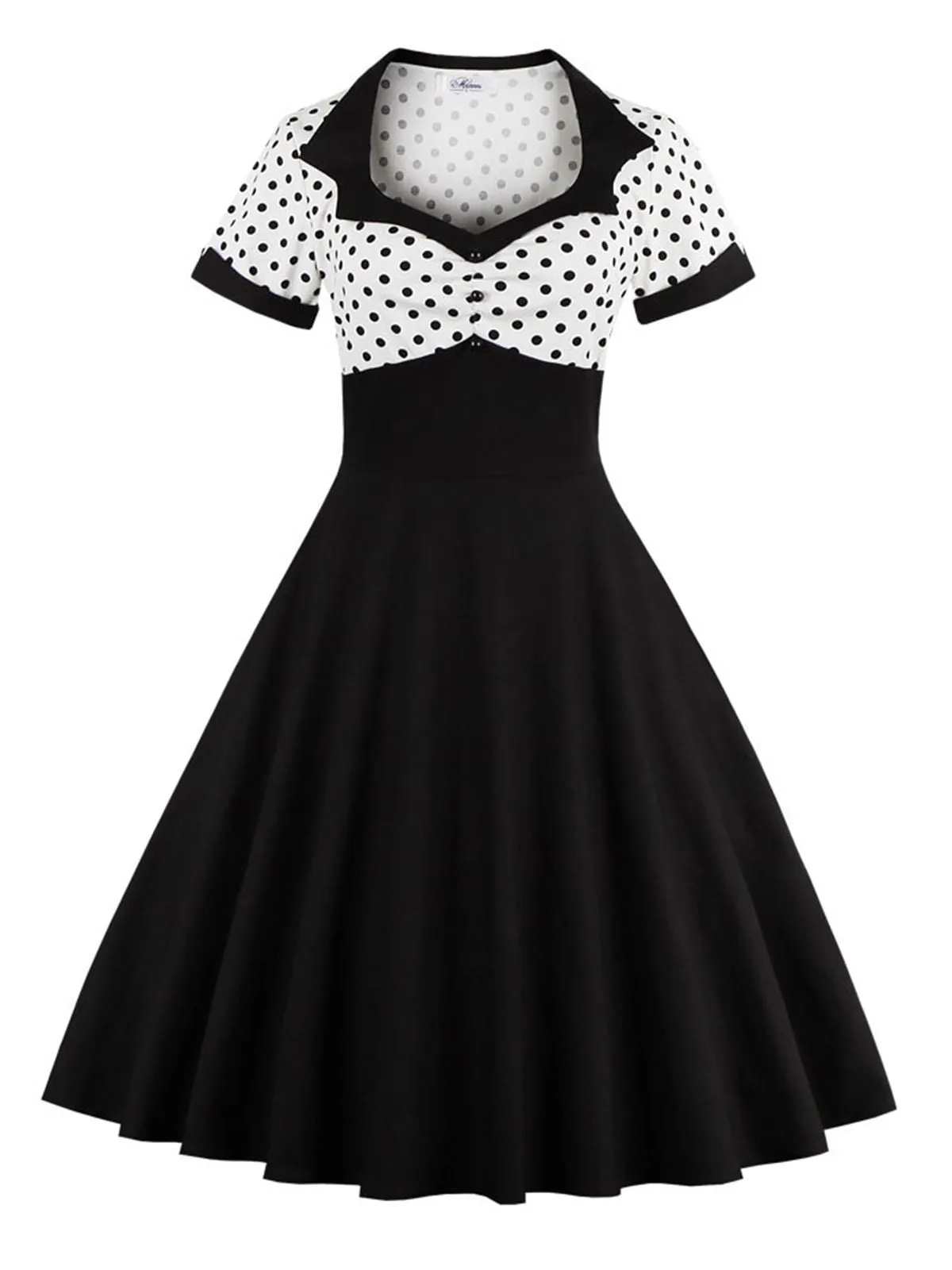 1950s Polka Dot Patchwork Swing Dress sold by Retro Stage