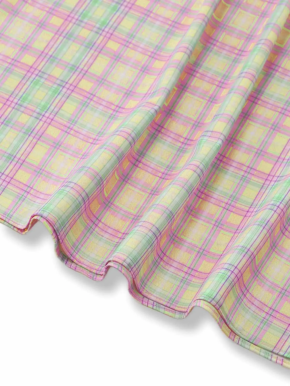 1950s Pastel Plaid Ruffled Bow Sweetheart Neck Swing Dress sold by Retro Stage product image thumbnail 5