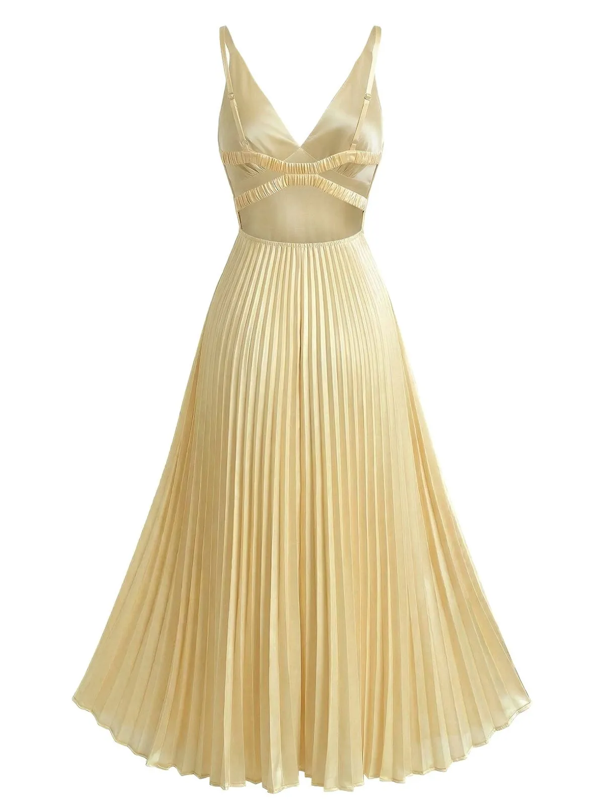 Champagne 1950s Satin Backless Pleated Dress sold by Retro Stage product image thumbnail 2
