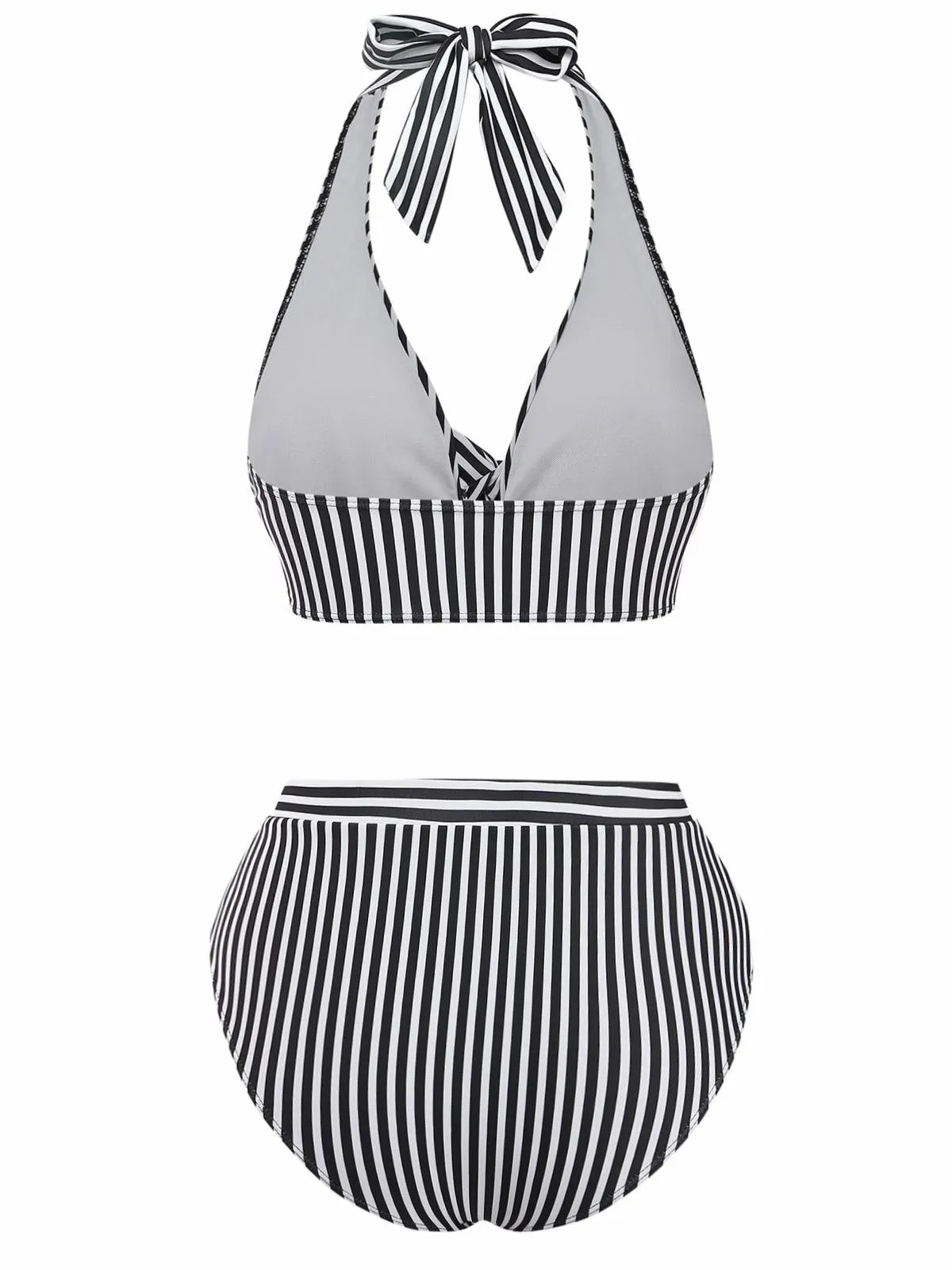 Black 1950s Halter Stripe Knotted Tankini Set sold by Retro Stage product image thumbnail 2