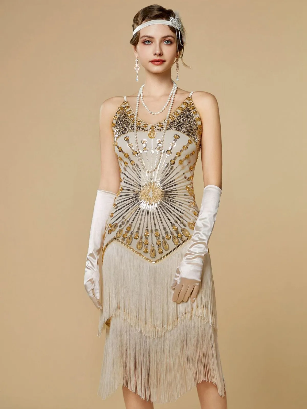 1920s Sequin Fringe Spaghetti Strap Flapper Dress sold by Retro Stage product image thumbnail 2