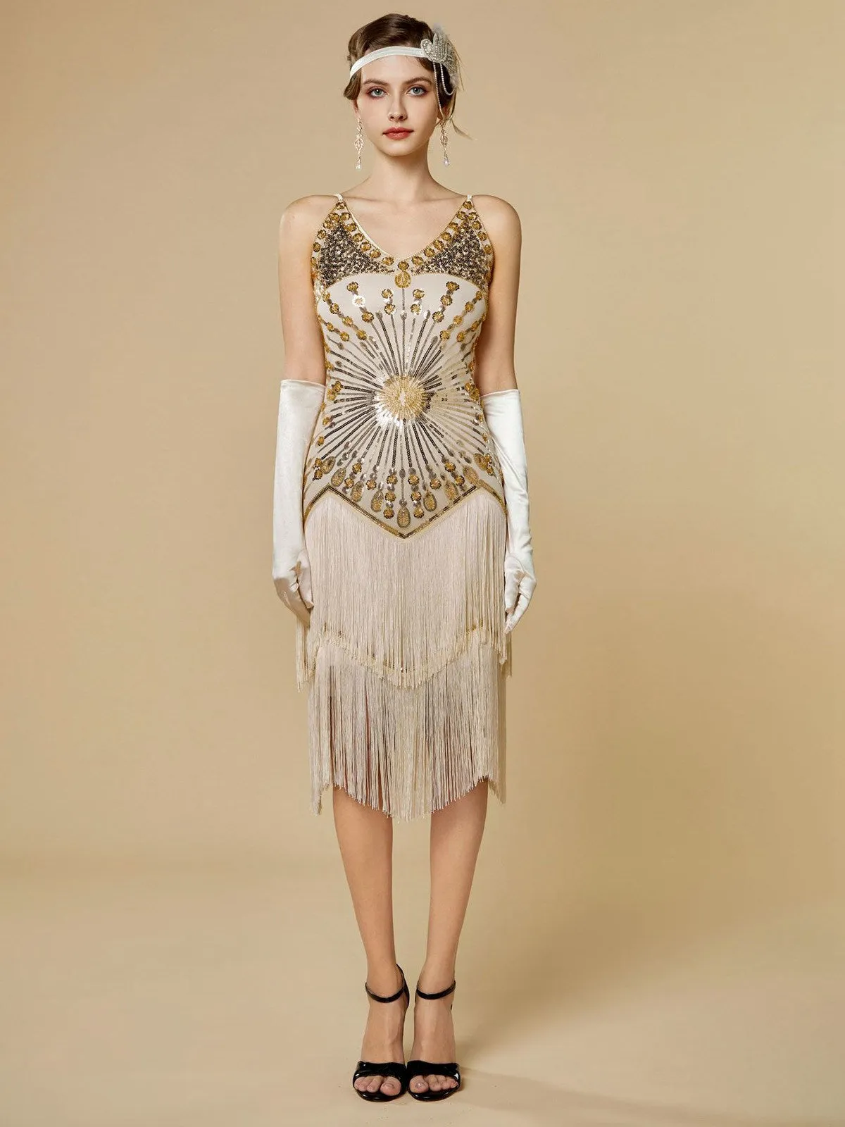 1920s Sequin Fringe Spaghetti Strap Flapper Dress sold by Retro Stage product image thumbnail 5