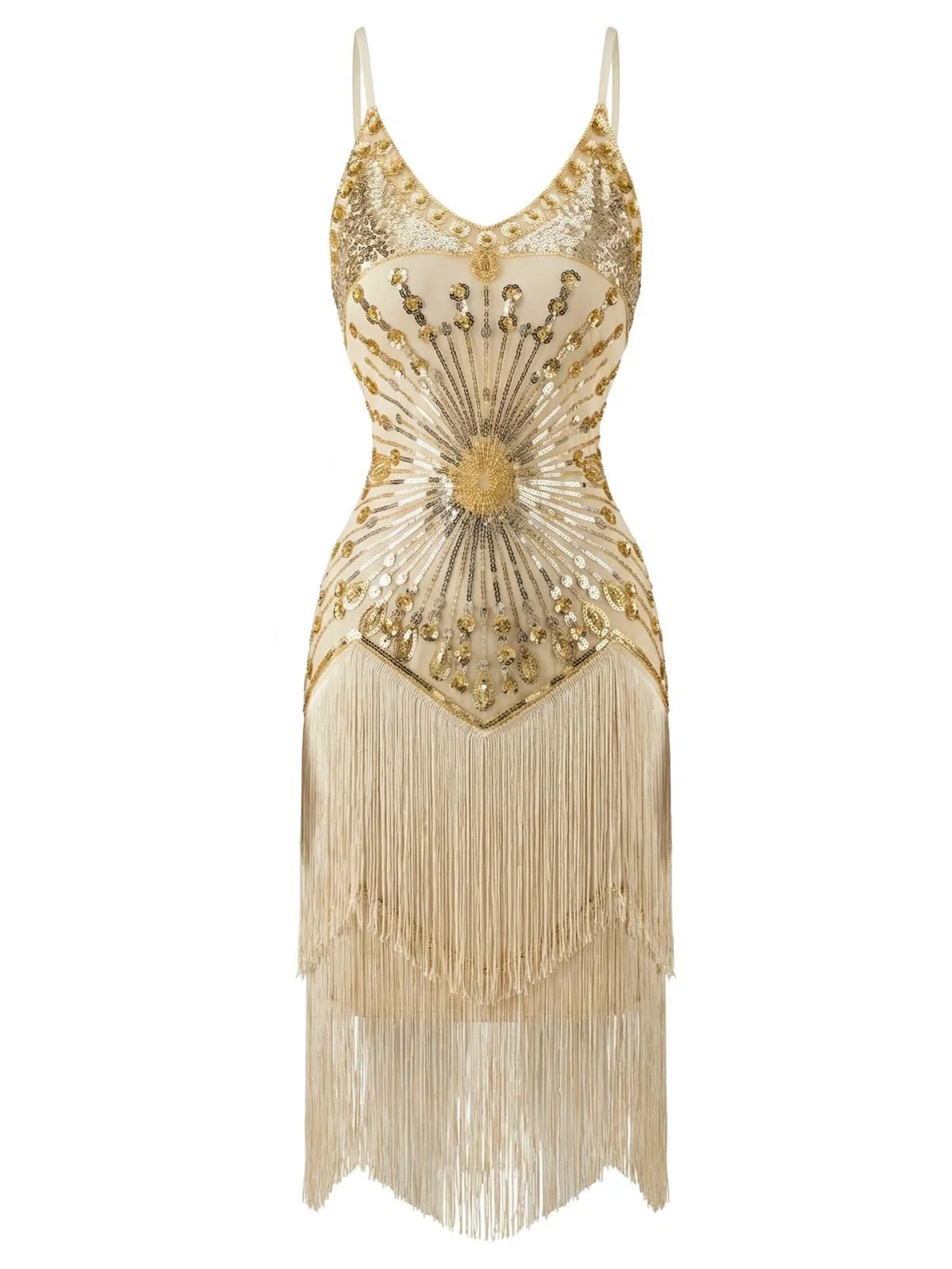 1920s Sequin Fringe Spaghetti Strap Flapper Dress sold by Retro Stage product image thumbnail 4