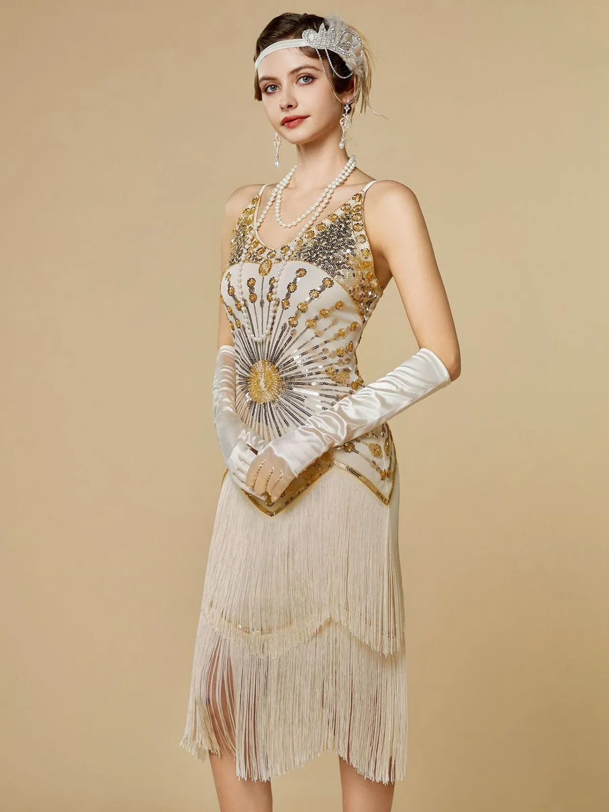 1920s Sequin Fringe Spaghetti Strap Flapper Dress sold by Retro Stage product image thumbnail 3