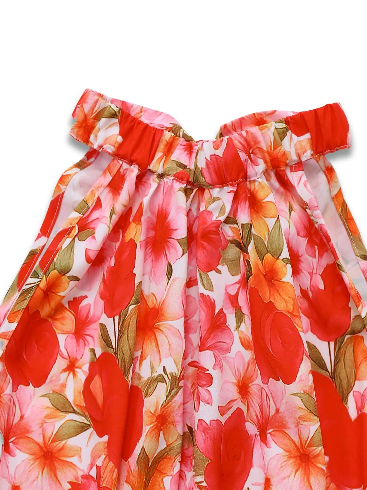 Red 1940s Floral Round Neck Halter Dress sold by Retro Stage product image thumbnail 3