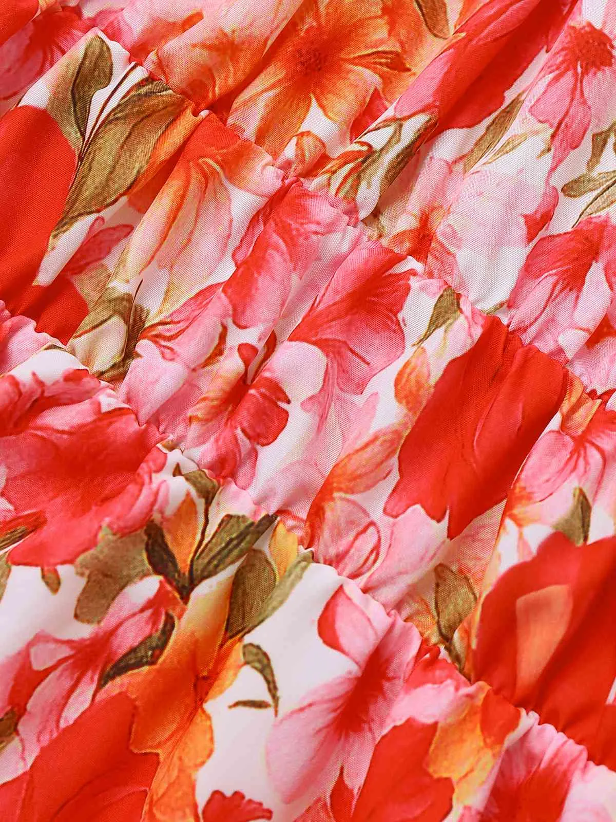 Red 1940s Floral Round Neck Halter Dress sold by Retro Stage product image thumbnail 4