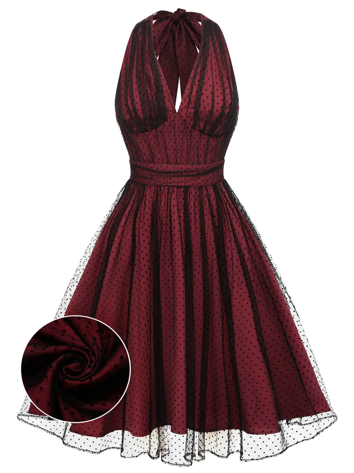Red 1950s Dots Mesh Swing Dress sold by Retro Stage product image thumbnail 2