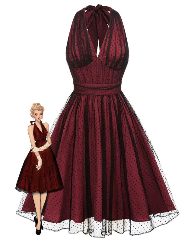 Red 1950s Dots Mesh Swing Dress made by Retro Stage